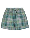 Ganni Green Check Shorts In Green