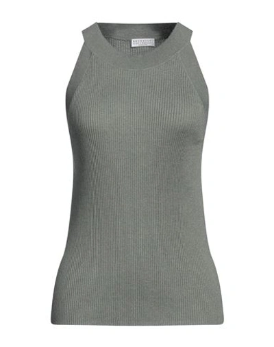 Brunello Cucinelli Woman Top Sage Green Size M Cashmere, Silk, Polyamide, Metallic Polyester In Sage Green