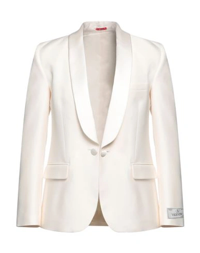 Valentino Garavani Man Blazer Ivory Size 38 Virgin Wool, Silk In White