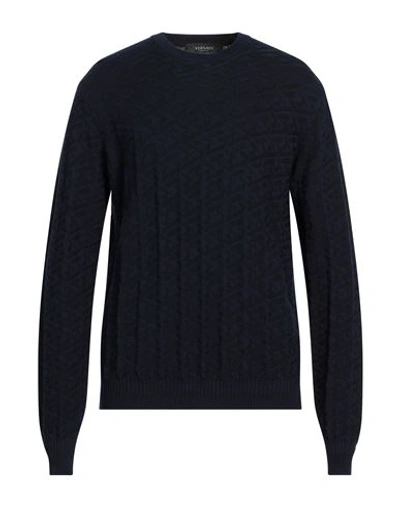 Versace Man Sweater Midnight Blue Size 42 Cotton, Viscose In Black
