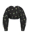 Ganni Bead-embellished Cropped Blouse In Black