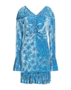 Rabanne Woman Mini Dress Azure Size 14 Viscose, Polyamide, Polyester, Elastane In Blue