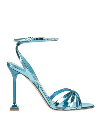 Miu Miu Woman Sandals Azure Size 9.5 Soft Leather In Blue