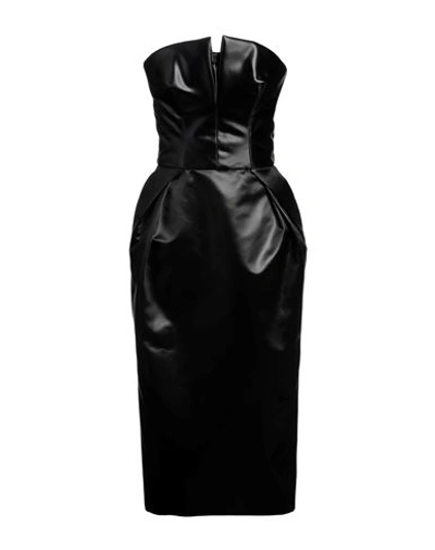 Maison Margiela Strapless Faux Leather Gathered Midi Dress In Black