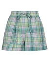 Ganni Green Check Shorts In Green