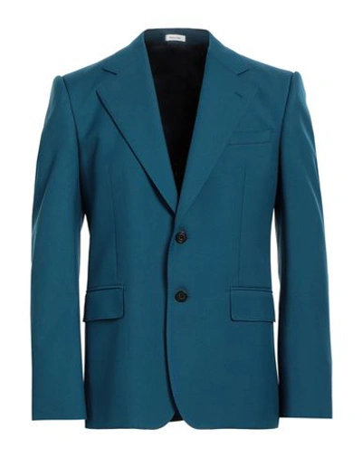 Alexander Mcqueen Man Blazer Deep Jade Size 42 Polyester, Wool In Green