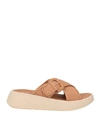 Fitflop Woman Sandals Camel Size 7 Leather, Textile Fibers In Beige