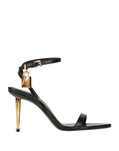Tom Ford Woman Sandals Black Size 6.5 Goat Skin, Zamak, Steel