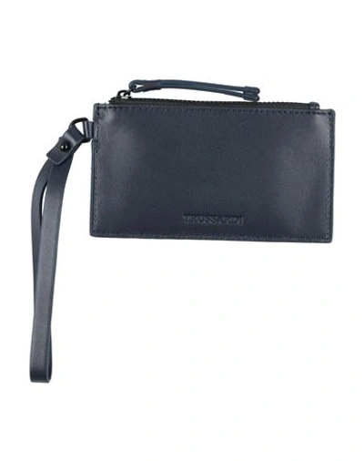 Trussardi Man Coin Purse Navy Blue Size - Leather In Black