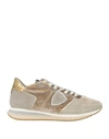 Philippe Model Woman Sneakers Sand Size 7 Leather, Textile Fibers In Beige