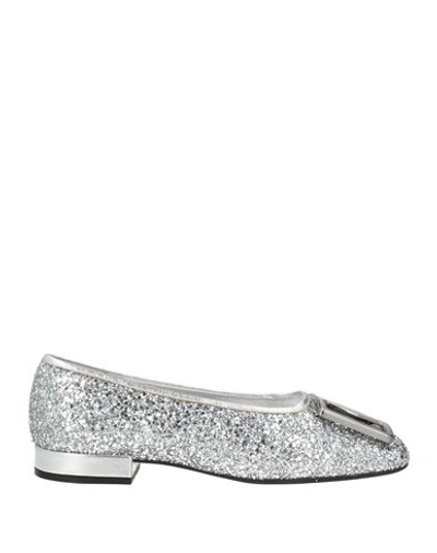 Ferragamo Woman Ballet Flats Silver Size 9.5 Lambskin