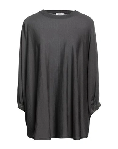 Brunello Cucinelli Woman Sweater Lead Size M Virgin Wool, Cashmere, Ecobrass, Acetate, Silk In Grey