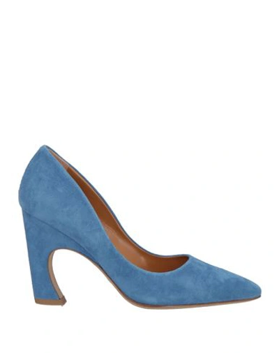 Chloé Woman Pumps Sky Blue Size 6.5 Soft Leather