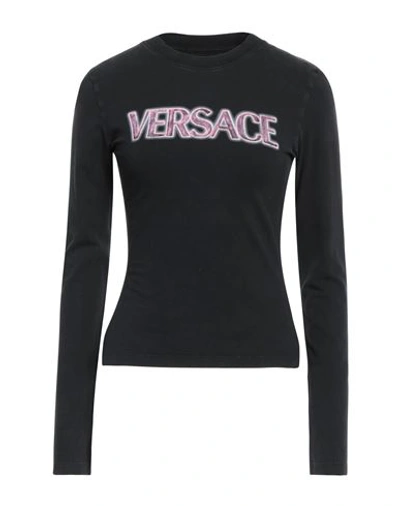 Versace Woman T-shirt Charcoal Size 12 Cotton, Elastane In Grey