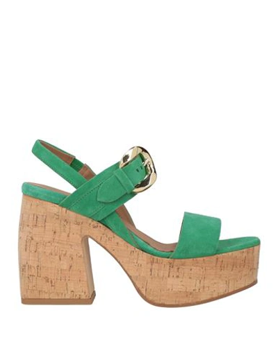 Carmens Woman Sandals Green Size 10 Leather In Green