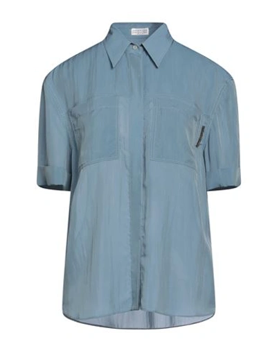 Brunello Cucinelli Woman Shirt Pastel Blue Size S Viscose, Silk, Brass, Ecobrass