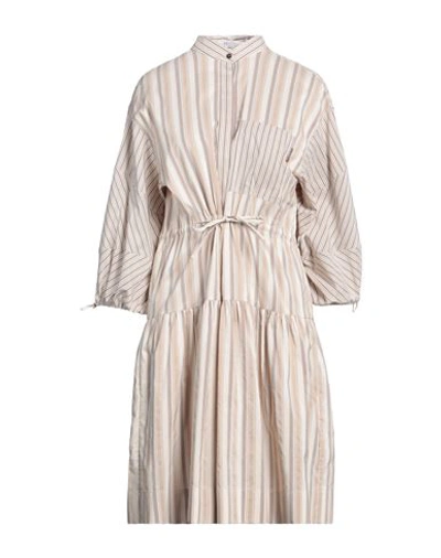 Brunello Cucinelli Woman Midi Dress Beige Size L Cotton, Silk, Brass