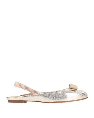 Ferragamo Woman Ballet Flats Platinum Size 9 Soft Leather In Silver