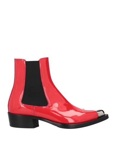 Alexander Mcqueen Woman Ankle Boots Red Size 6 Leather, Metal