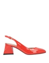 Pollini Woman Pumps Tomato Red Size 11 Leather In Tomato Red