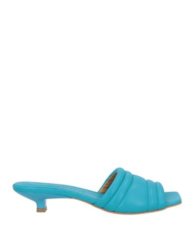 Franco Colli Woman Sandals Turquoise Size 10 Leather In Blue