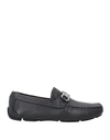 Ferragamo Men Parigi Gancini Leather Drivers Loafers Pebbled T Moro In Black