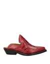 Ganni Embroidered Western Mules In Red