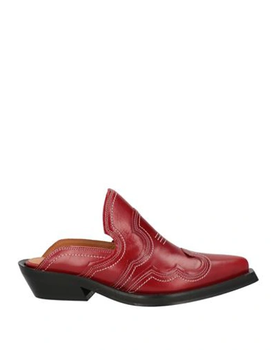 Ganni Embroidered Western Mules In Barbados Cherry