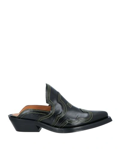 Ganni Leather Mules In Black