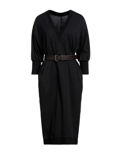 Brunello Cucinelli Woman Midi Dress Black Size S Cotton, Elastane, Brass, Leather