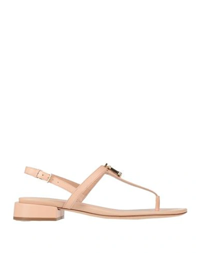 Burberry Woman Thong Sandal Blush Size 7 Leather In Pink