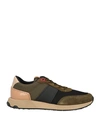 Tod's Man Sneakers Military Green Size 7.5 Leather, Textile Fibers In Green