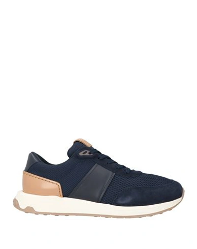 Tod's Man Sneakers Midnight Blue Size 7 Soft Leather, Textile Fibers In Blue