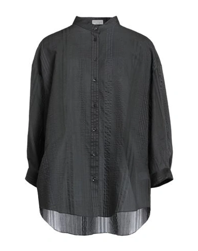 Brunello Cucinelli Woman Shirt Steel Grey Size L Cotton, Silk