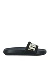 VERSACE VERSACE MAN SANDALS BLACK SIZE 9 LEATHER, TEXTILE FIBERS