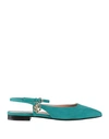 Pollini Woman Ballet Flats Turquoise Size 11 Leather In Blue