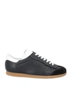 Maison Margiela Bicolor Mixed Leather Retro Sneakers In Black