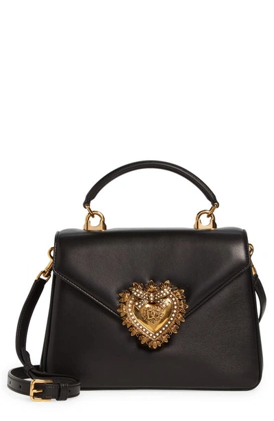 Dolce & Gabbana Devotion Leather Top Handle Bag In Black