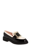 Roger Vivier Viv' Rangers Metal Buckle Loafers In Patent Leather In Black/ Ivory