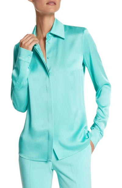 Michael Kors Hansen Charmeuse Button-front Shirt In Seafoam