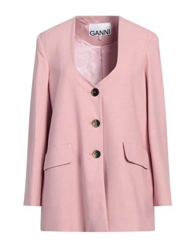 Ganni Woman Blazer Pink Size L/xl Viscose, Polyester, Elastane