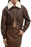 MANGO LEATHER BOMBER WITH REMOVABLE FAUX SHEARLING COLLAR