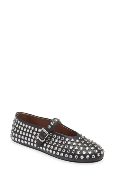 Alaïa Leather Mary Jane Flats With Allover Studs In Grey