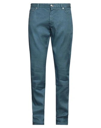 120% Lino Man Pants Slate Blue Size 32 Linen, Cotton, Elastane