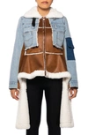 Azalea Wang Denim & Faux Shearling Jacket In Brown/blue Multi