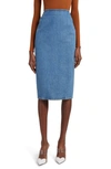 Alaïa Blue Pencil Denim Midi Skirt In Bleu Vintage