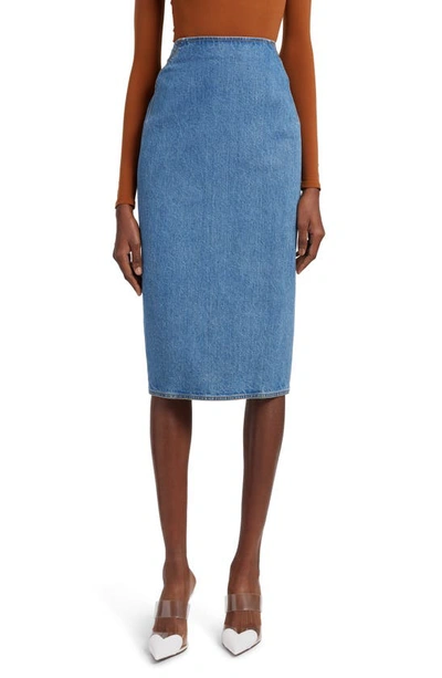 Alaïa Blue Pencil Denim Midi Skirt In Bleu Vintage