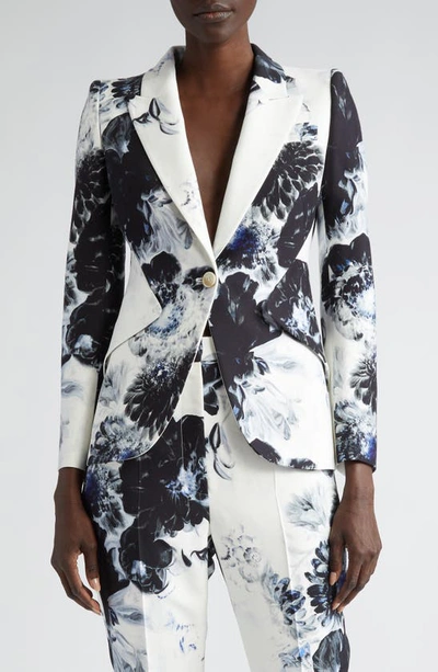 ALEXANDER MCQUEEN ALEXANDER MCQUEEN CHIAROSCURO FLORAL PEAKED LAPEL ONE-BUTTON JACKET