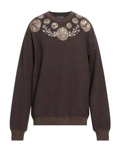 DOLCE & GABBANA DOLCE & GABBANA MAN SWEATSHIRT CHOCOLATE BROWN SIZE 42 COTTON, ELASTANE
