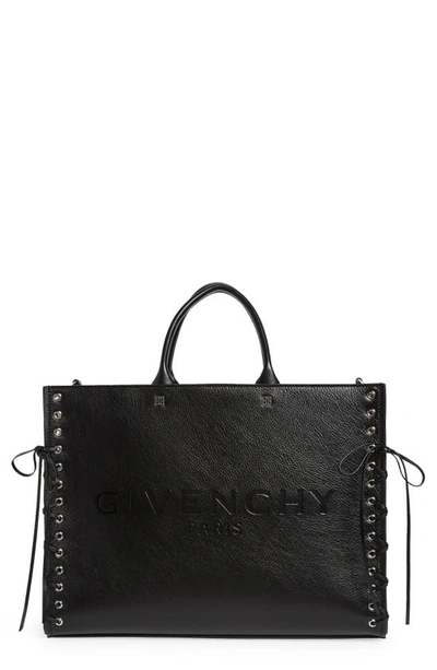 Givenchy Medium G-tote Shopping Bag In Leather With Corset Straps In 001 Black